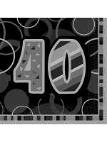 Birthday Glitz Black & Silver 40th Birthday - Luncheon Napkins 