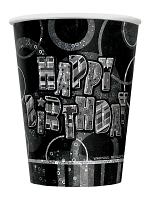 Birthday Glitz Black & Silver Happy Birthday Black Prism Cups