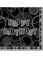 Birthday Glitz Black & Silver Happy Birthday - Luncheon Napkins 