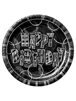 Birthday Glitz Black & Silver Happy Birthday Black Prism 9" Plates